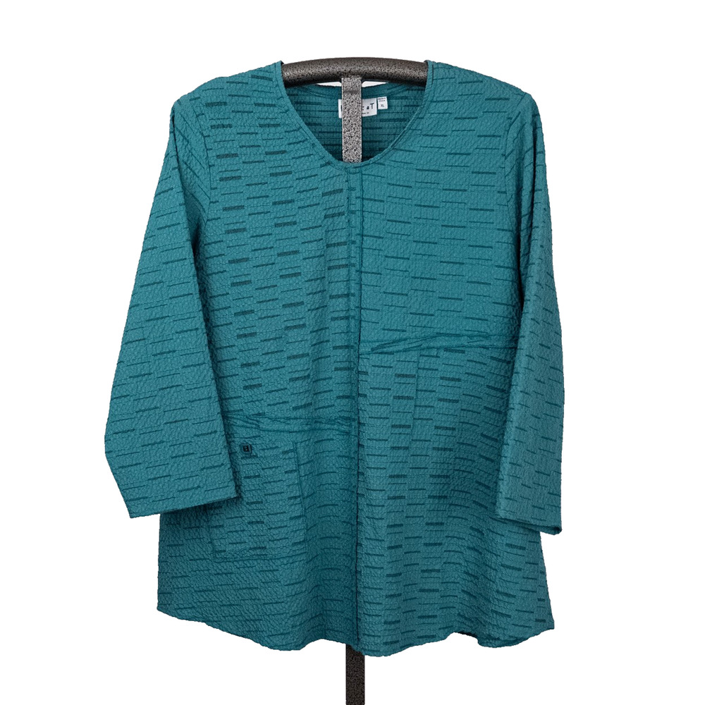 Habitat Women's Tunic Top XL Turquoise Teal Textured Asymmetric Lagenlook Artsy
